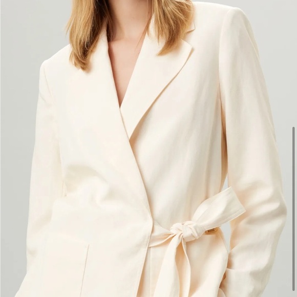 Scotch & Soda Linen Blend Wrap Blazer Off-White - Picture 5 of 6